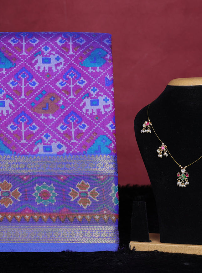 Purple semi tussar saree with matching Neck piece