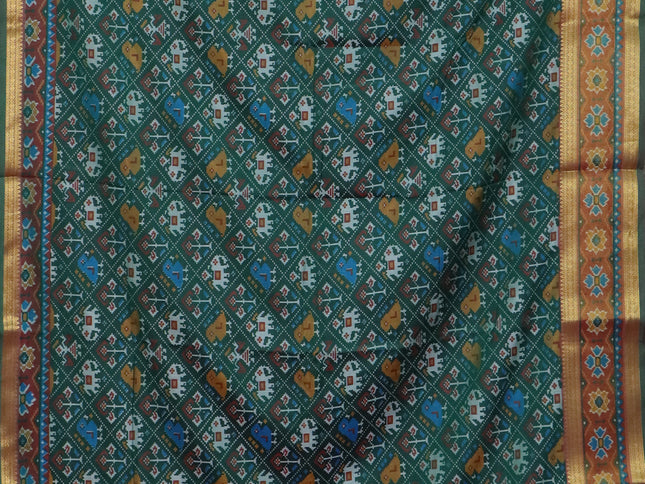 Bottle green semi tussar saree with matching Neck piece