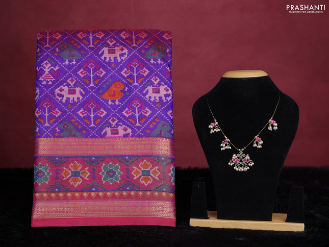 Purple semi tussar saree with matching Neck piece