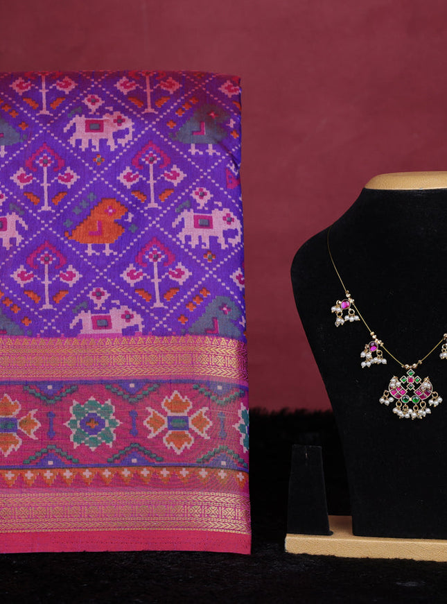 Purple semi tussar saree with matching Neck piece