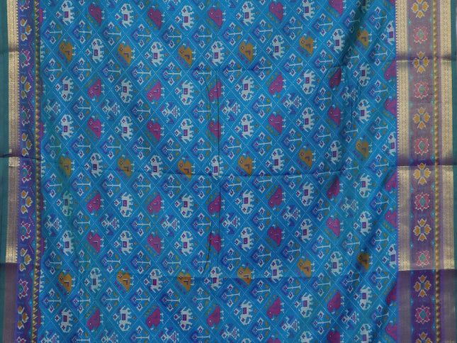 Teal blue semi tussar saree with matching Neck piece
