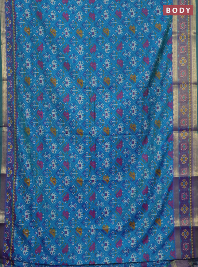 Teal blue semi tussar saree with matching Neck piece