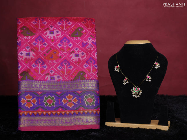 Pink semi tussar saree with matching Neck piece