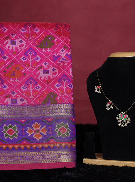 Pink semi tussar saree with matching Neck piece