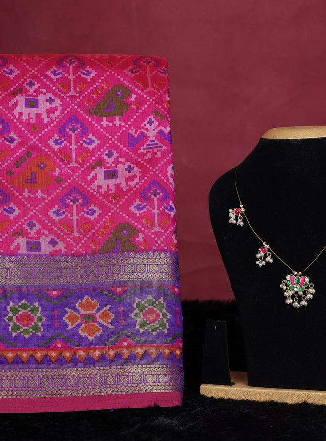 Pink semi tussar saree with matching Neck piece