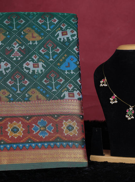 Bottle green semi tussar saree with matching Neck piece