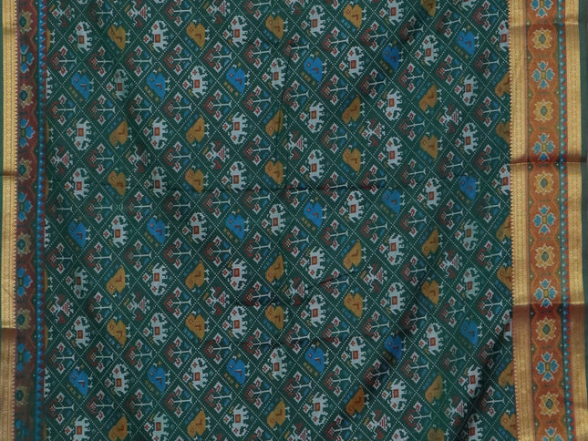 Bottle green semi tussar saree with matching Neck piece