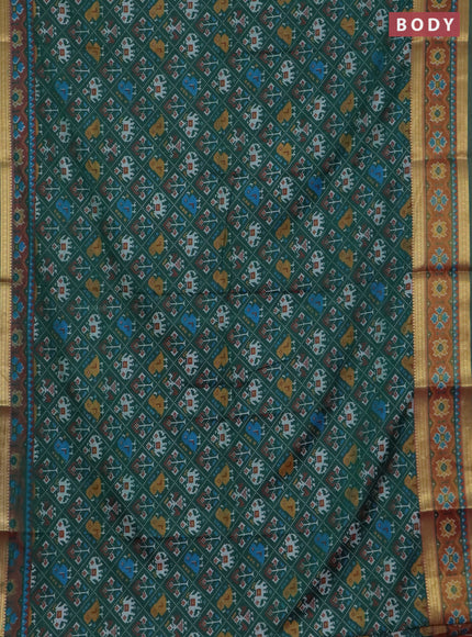 Bottle green semi tussar saree with matching Neck piece