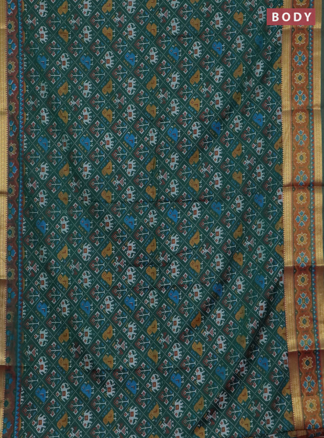 Bottle green semi tussar saree with matching Neck piece
