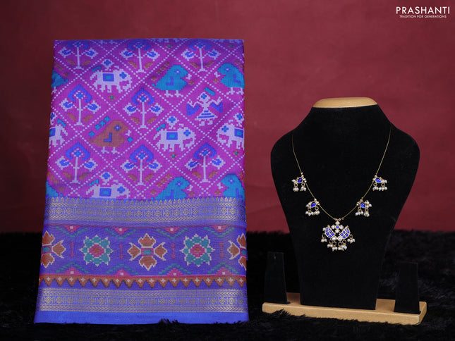 Purple semi tussar saree with matching Neck piece