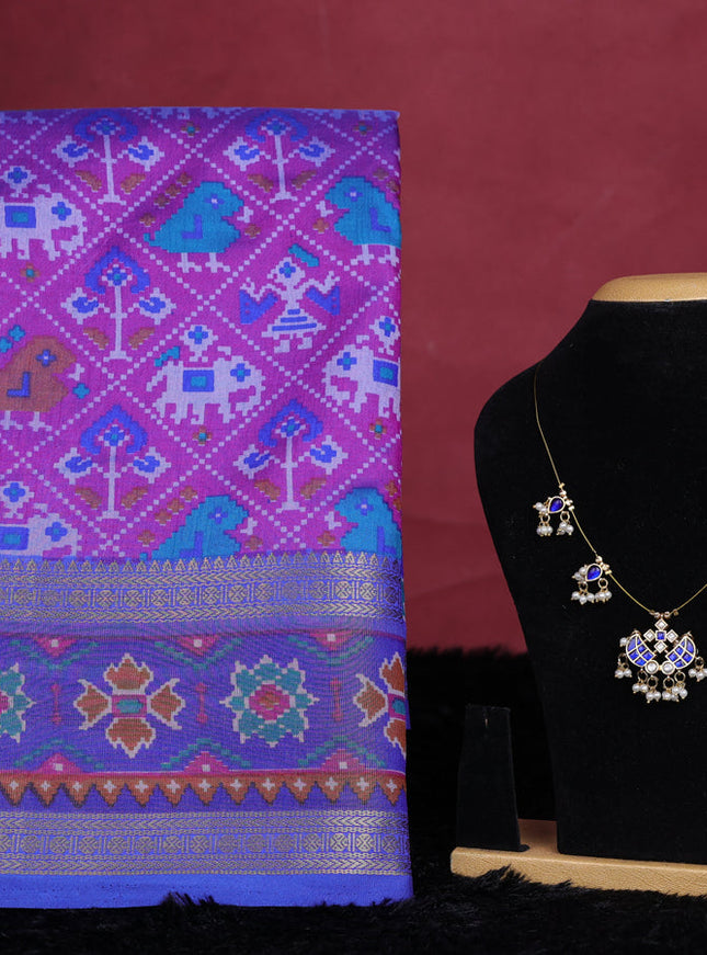 Purple semi tussar saree with matching Neck piece
