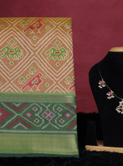 Sandal semi tussar saree with matching Neck piece
