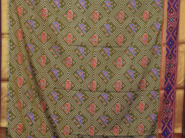 Mehendi green semi tussar saree with matching Neck piece