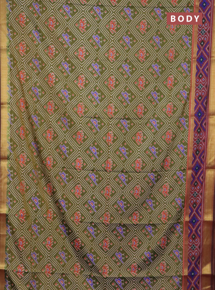 Mehendi green semi tussar saree with matching Neck piece