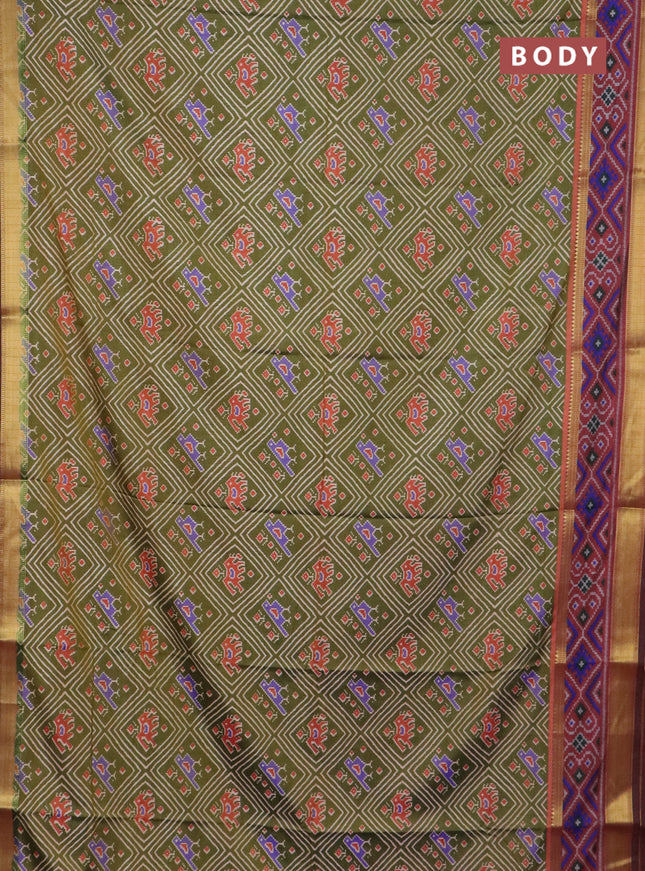 Mehendi green semi tussar saree with matching Neck piece