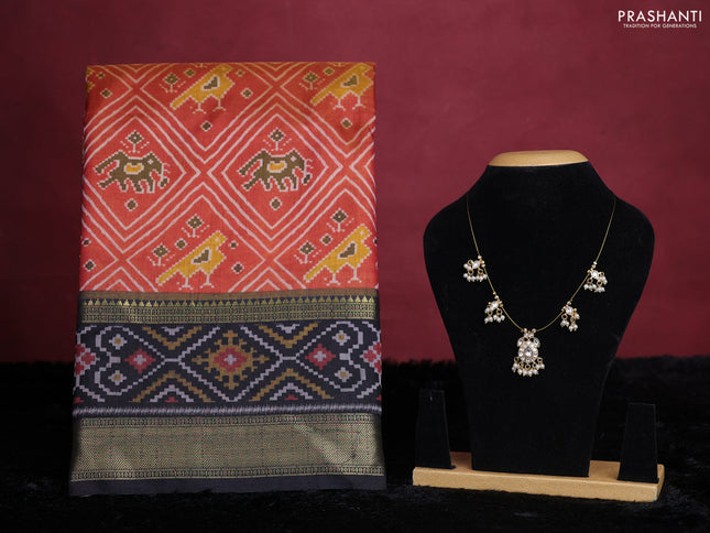 Rust shade semi tussar saree with matching Neck piece