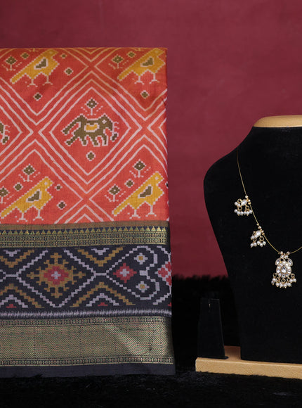 Rust shade semi tussar saree with matching Neck piece