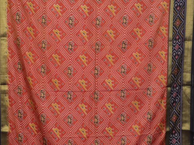 Rust shade semi tussar saree with matching Neck piece