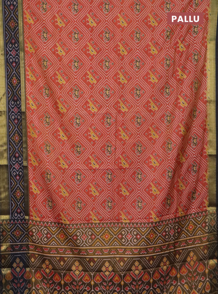 Rust shade semi tussar saree with matching Neck piece