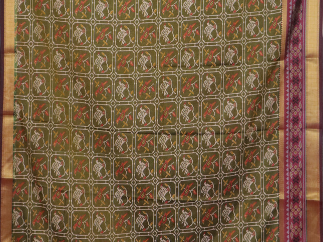 Mehendi green semi tussar saree with matching Neck piece
