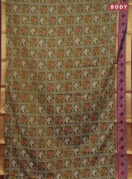 Mehendi green semi tussar saree with matching Neck piece