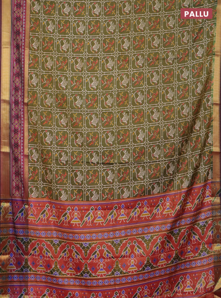 Mehendi green semi tussar saree with matching Neck piece