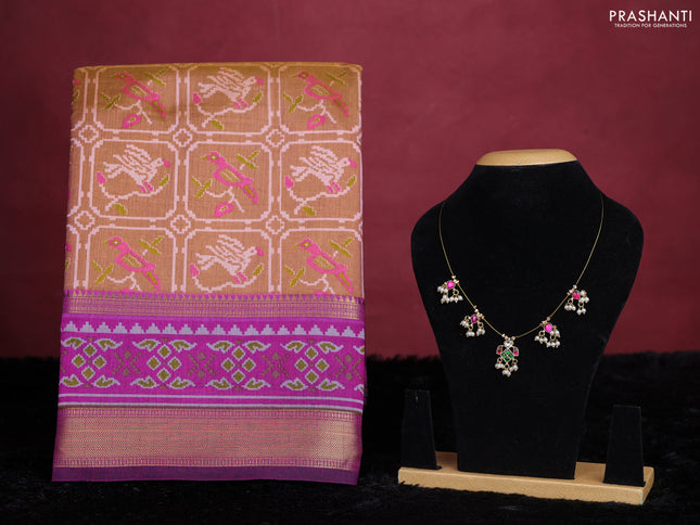 Sandal semi tussar saree with matching Neck piece