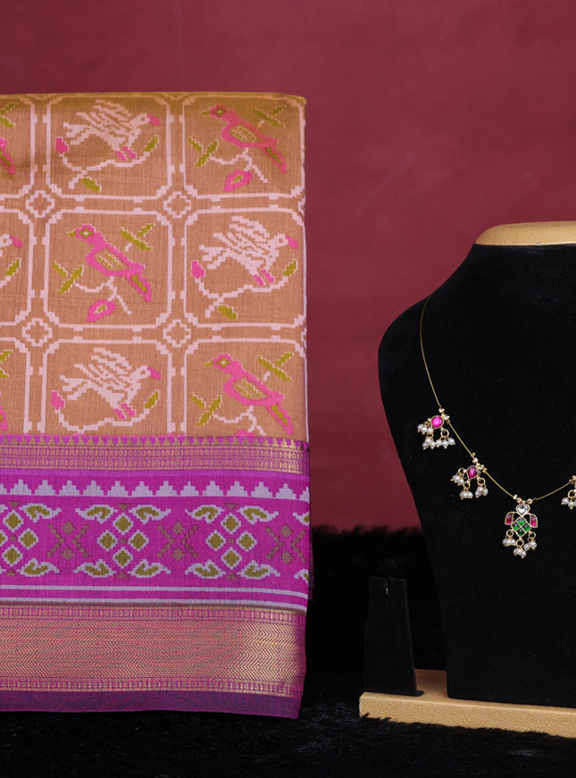 Sandal semi tussar saree with matching Neck piece