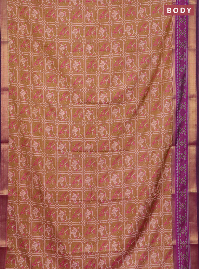 Sandal semi tussar saree with matching Neck piece