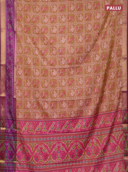 Sandal semi tussar saree with matching Neck piece