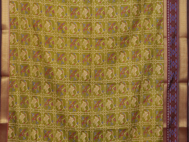 Mehendi green semi tussar saree with matching Neck piece