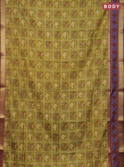 Mehendi green semi tussar saree with matching Neck piece