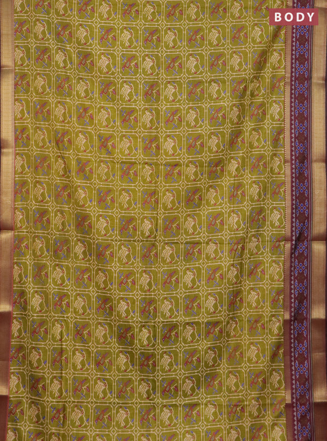 Mehendi green semi tussar saree with matching Neck piece