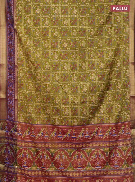 Mehendi green semi tussar saree with matching Neck piece