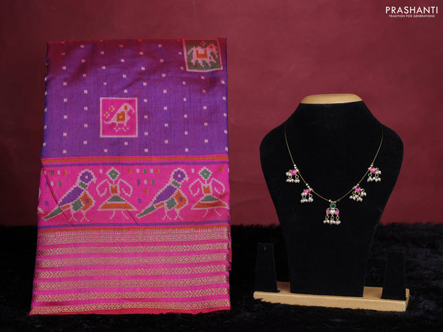 Dual shade of purple semi tussar saree with matching Neck piece