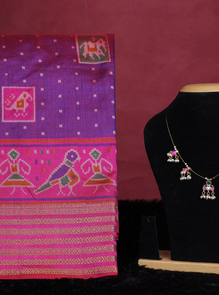 Dual shade of purple semi tussar saree with matching Neck piece