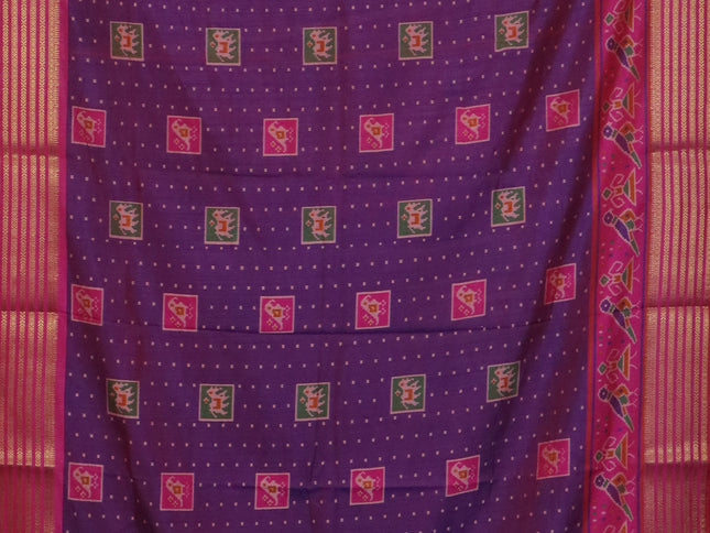 Dual shade of purple semi tussar saree with matching Neck piece