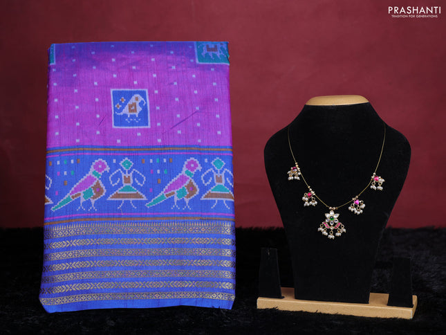 Purple semi tussar saree with matching Neck piece