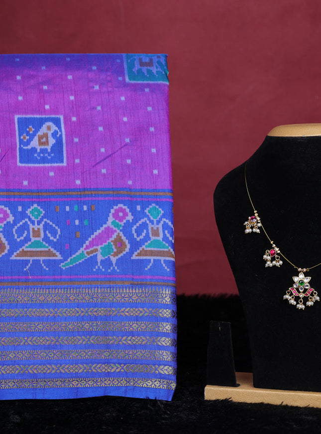 Purple semi tussar saree with matching Neck piece