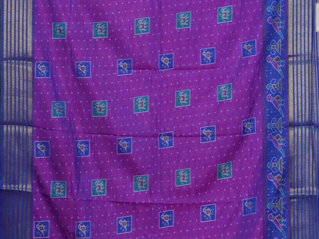 Purple semi tussar saree with matching Neck piece