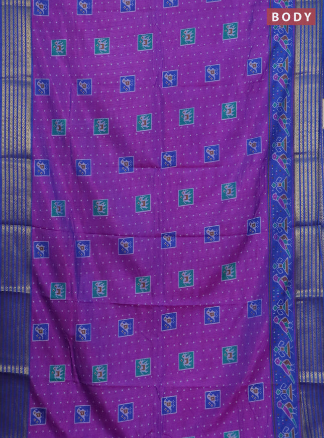 Purple semi tussar saree with matching Neck piece