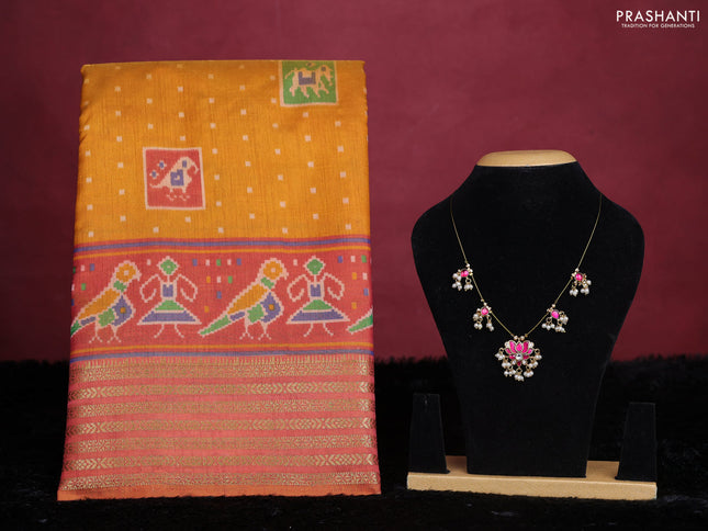 Mustard yellow semi tussar saree with matching Neck piece