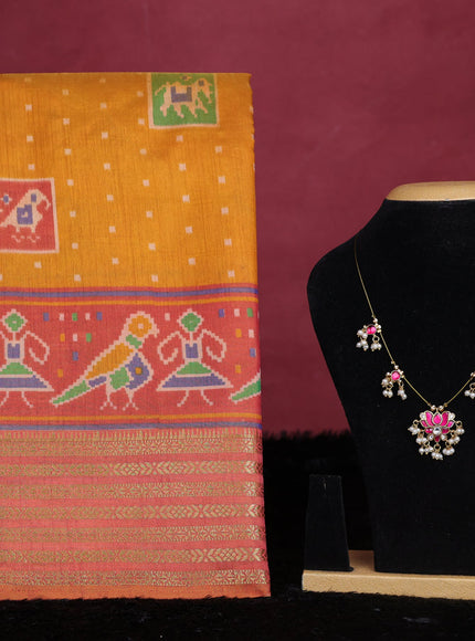 Mustard yellow semi tussar saree with matching Neck piece