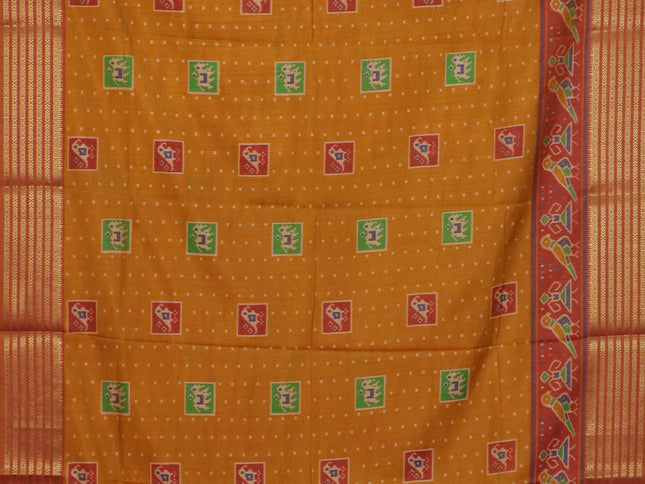 Mustard yellow semi tussar saree with matching Neck piece