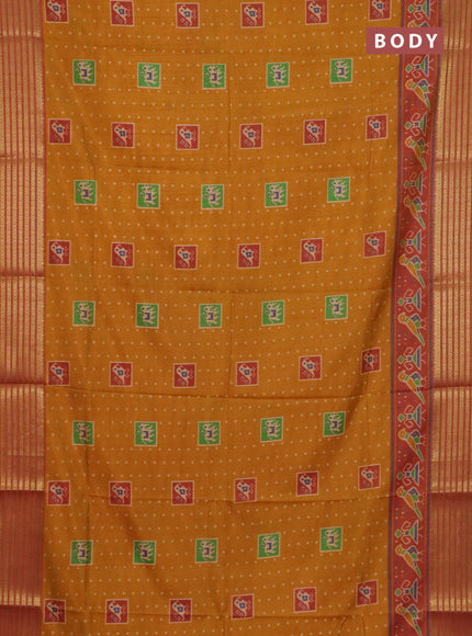 Mustard yellow semi tussar saree with matching Neck piece