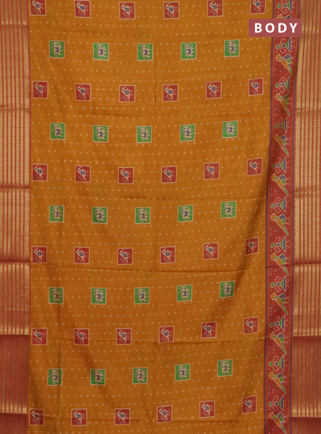 Mustard yellow semi tussar saree with matching Neck piece