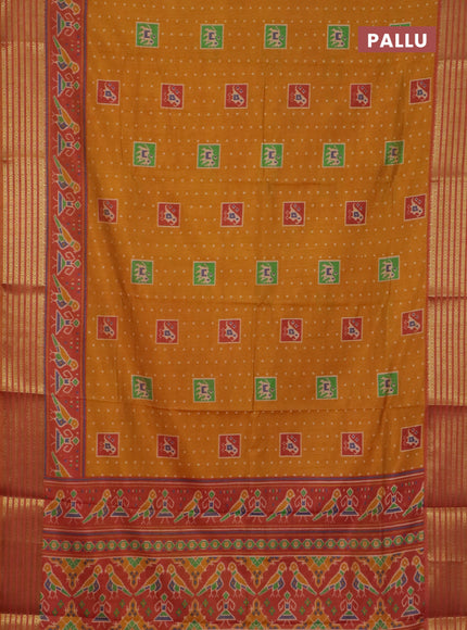 Mustard yellow semi tussar saree with matching Neck piece