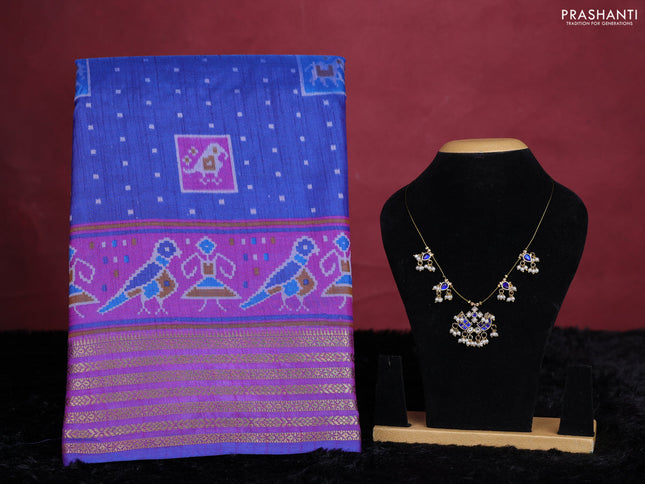 Blue semi tussar saree with matching Neck piece