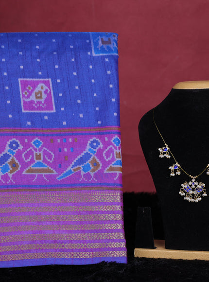 Blue semi tussar saree with matching Neck piece