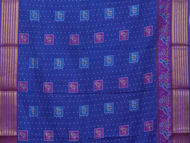 Blue semi tussar saree with matching Neck piece